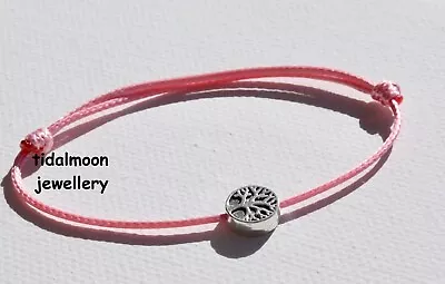 Waxed Cotton Cord Bracelet Karma Surf Beach Boho With Silver Tree Of Life Charm • £3.12