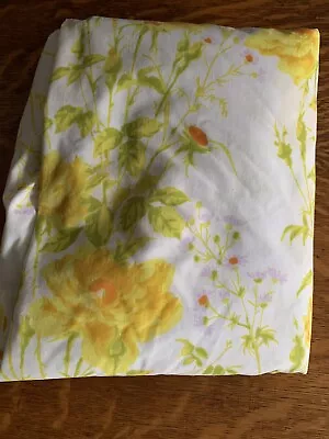 Vintage Martex Full Size Fitted Sheet Yellow Roses Milfoil Floral 70s • $18