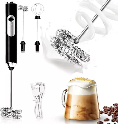 Electric Milk Frother Coffee Whisk Handheld Frappe Chocolate Mixer Rechargeable • £9.59