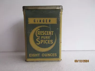 Vintage Crescent Old Moon Logo Eight Ounces Ginger Large Spice Tin Empty • $12.50