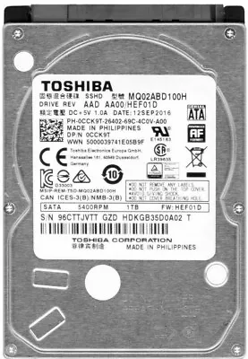 Hard Toshiba MQ02ABD100H 1TB 5400U/Min 6Gbps 64MB SATA III Hybrid 2.5 Inch • $183.15