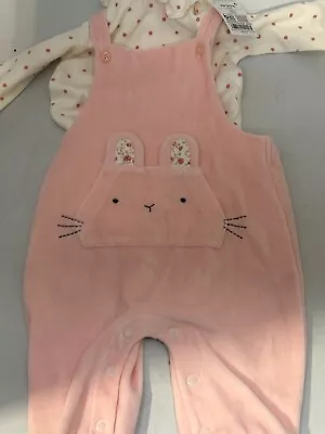 Next Baby BNWT Pink Bunny Rabbit Overalls & Top Set Outfit 3-6m #LH GA 2087 • £4.74