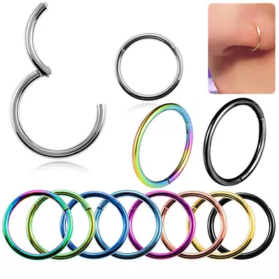 $5.29 • Buy Stainless Steel Segment Hinged Clicker Ear Nose Body Ring Lip Hoop Piercing 1PC