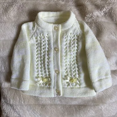 Machine Handmade Baby Girl Cardigan Lemon 18” 3/6 Months  • £3