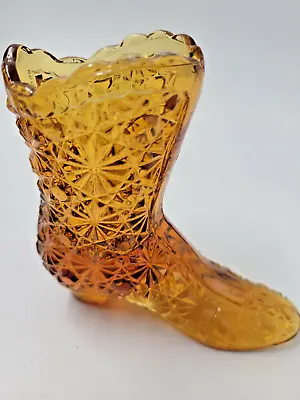 Hat Pin Holder Shoe Boot Fenton Glass Daisy Button Autumn Hue Yellow Amber • $11.21