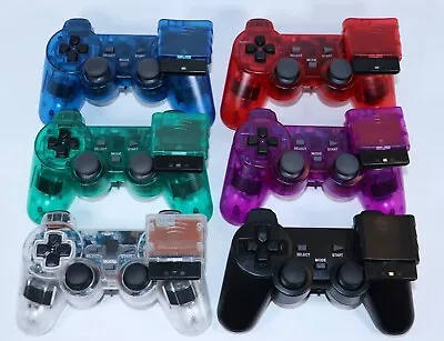 For Sony PS2 PS1 Wireless 2.4GHz Dual Vibration Controller Gamepad Transparent • $13.77