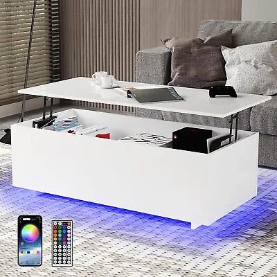 $189.99 • Buy Glossy LED Coffee Table Lift Top Living Room Table W/ Hidden Compartment Storage