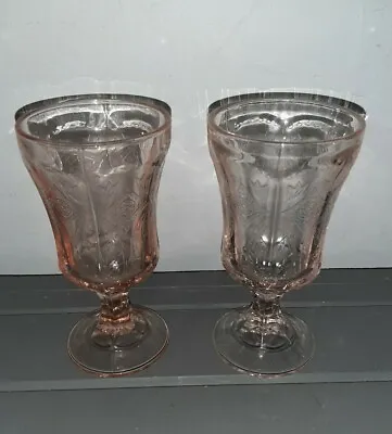 Vtg Pink Indiana Glass Depression Footed Water Wine Goblets Madrid Pattern (2) • $29.99