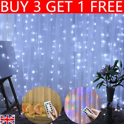 300 LED Curtain Fairy Light String Indoor/Outdoor Backdrop Wedding Party ~ • £4.99