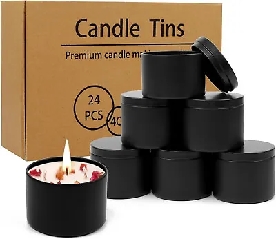 24 Matte Black Candle Jars 4oz Empty Candle Tin With Lids For DIY Candles Making • $29.79