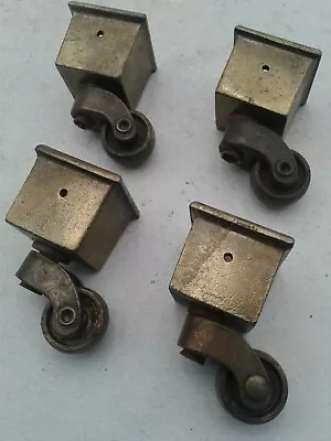 $35 • Buy Antique / Vintage Square Top Brass Swivel Casters Furniture Hardware Lot Of 4