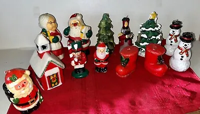 Vtg Lot 13 Holiday Figural Candles Santa Snowman Church Tree Soldier Booties • $24.99