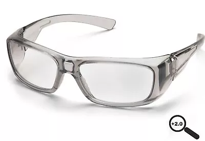 GRAY CLEAR FULL READERS Magnifying Protective Reading Safety Glasses +2.0 Z87+ • $10.99