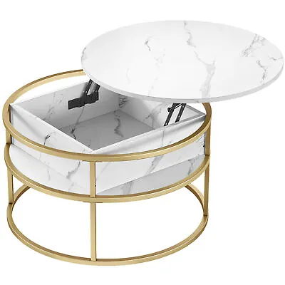 2 Tier Modern Lift Top Coffee Table Round Cocktail Table With Hidden Storage • $86.49