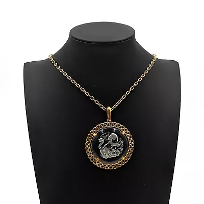 Vintage Crown Trifari Gold Tone Pendant Necklace Lion Leo Cable Chain Intaglio • $12.50