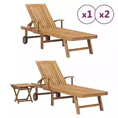 Sun Lounger Outdoor Sunbed Lounge Bed Garden Day Bed Solid Wood Teak VidaXL • £200.99