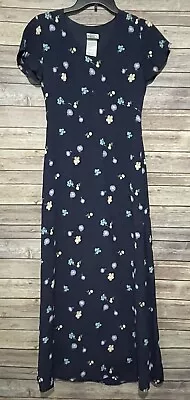 Vintage Laura Ashley Sz 4 Navy Floral Maxi Dress UK 8 • $48