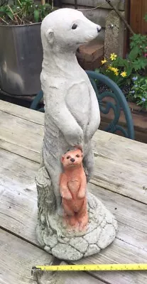 Stone Cast Standing Cute Meerkat & Baby 18” Garden Ornament Good Used Condition • £19.99