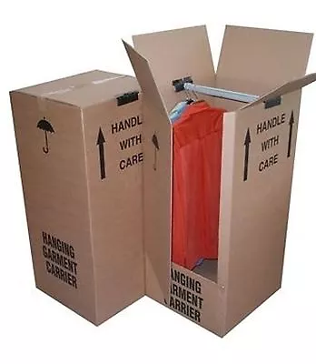 3 Large Strong Removal Moving Wardrobe Cardboard Boxes With Hanging Rails • £25.65