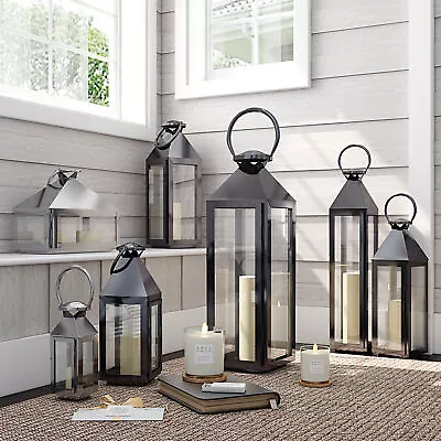 £15.99 • Buy Large Glass Lanterns Floor Lantern Home Garden Tealight Candle Holder Decoration