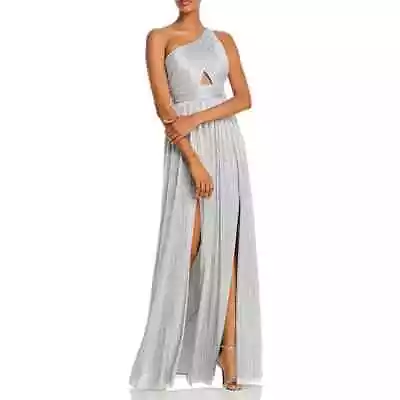 Aidan By Aidan Mattox One-Shoulder Silver Metallic Pleated Gown Size 10 NEW • $88