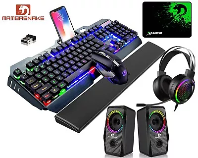 Wireless Gaming Keyboard And Mouse + PU Wrist Rest +wired Gaming Headset + Audio • $112.69