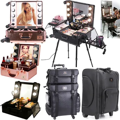 Hollywood LED Makeup Case Trolley Studio Salon Beauty Hairdress Vanity Mirror UK • £239.91