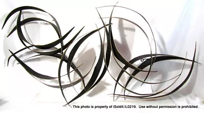 C JERE ABSTRACT BLACK METAL Wall SCULPTURE W/ GOLD EDGES Large Curves C1997 • $350