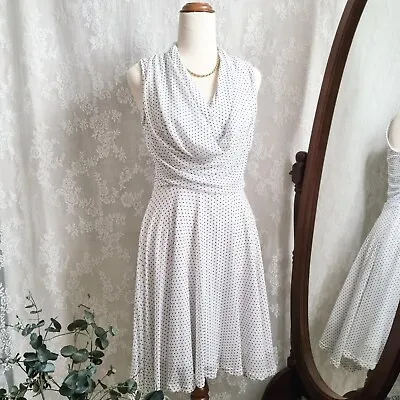 Vintage Dress Cowl Neck Polka Dot_ Size 6-8 _ Marilyn Monroe 50s Pleat Dress • $35