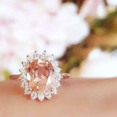 Morganite  Halo Engagement Ring  Padparadscha Sapphire Colour  Solitaire Ring • £98.26