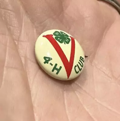 WWII  V  Victory 4-H Club Lucky Shamrock Homefront Union Made 5/8  Pin ~ NM • $19.45