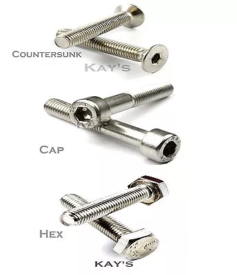 M6 (6mmØ) SOCKET CAP SCREWSCOUNTERSUNK OR HEXAGON HEAD A2 STAINLESS STEEL BOLTS • £3.39