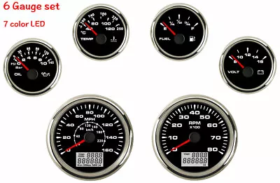 6 Gauge Set 160MPH 220KPH Speedo Tacho Fuel Temp Volt Oil 7 Colors LED USA STOCK • $180.45