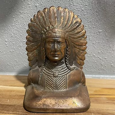 Antique Native American Indian Chief Metal Statue Sculpture Bookends Brass • $124.95