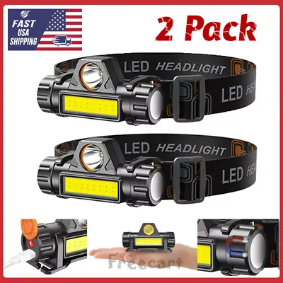 2 Pack USB Rechargeable Waterproof LED Headlamp Headlight Head Light Flashlight • $10.38