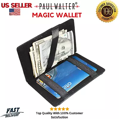 Genuine Leather Unisex Slim Magic Thin Bifold Minimalist Black FashionNew Wallet • $12.98