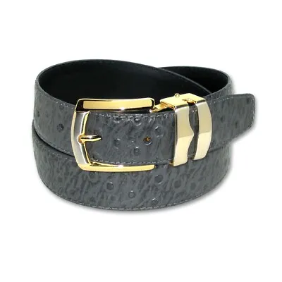 OSTRICH Pattern CHARCOAL GRAY Bonded Leather Men's Belt Gold-Tone Buckle Regular • $17.95