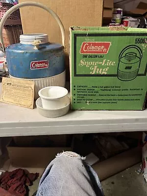 Vintage Coleman Ice Blue Snow Lite 1 Gallon Water Cooler Jug W/ Cup #1 • $1