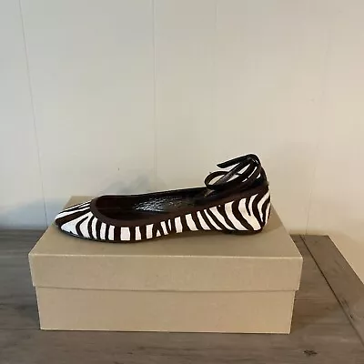 J. Crew Tula Zebra-Print Ballet Flats Ankle Strap Size 8 NIB • $52