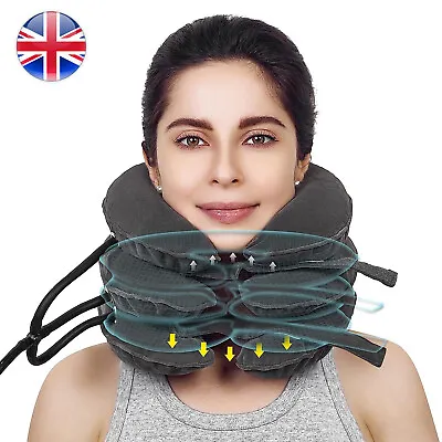Pain Relief Collar Brace Air Inflatable Pump Neck Pillow Traction Support Device • £10.96