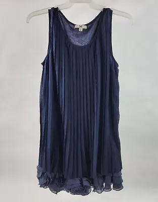 Ya Los Angeles Womens Dark Blue Sleeveless Pleated Ruffle Tiered Dress Size L • $19.51