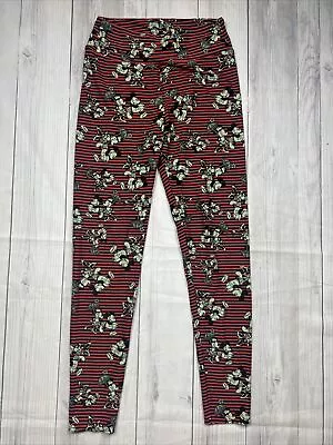 LuLaRoe Women's One SizeRed/Black Striped Leggings Minnie & Mickey Mouse Design • $7.99