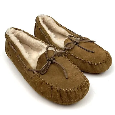 UGG Sz 6 Dakota Slipper Shearing Lined Brown Moccasin House Shoe Suede Leather • $49.99