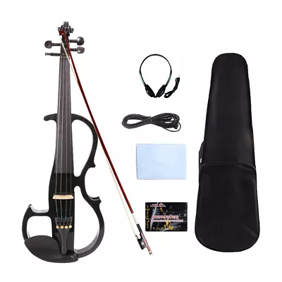 Violin Case Bow New 100% Hand Made Electric Violin With Solid Wood Black Color  • $127