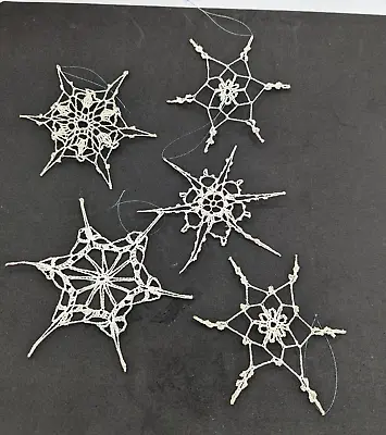 Vintage Crochet Snowflake Ornaments Set Of 5 Larger Size Starched • $8.90