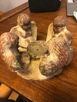 Mexican Folk Art Clay Pottery Circle Of Friends Angels Candle Holder 11  • $29.99