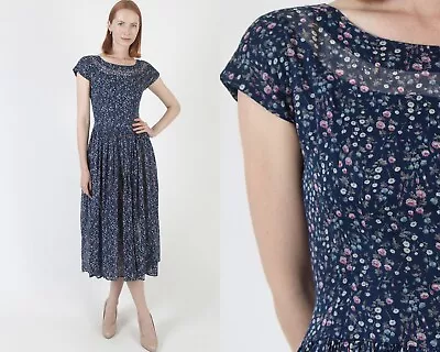 Vintag 50s L'Aiglon Simple Floral Print Sundress Romantic Bouquet Rockabilly MCM • $79.80