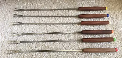 Vintage Teak MCM Stainless Steel Fondue Forks Set Of 6 Colored Ends FREE SHIP • $14.99