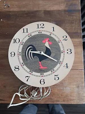 Retro Vintage Kitchen Wall Clock Ingraham Electric Florescent Rooster WORKS!  • $14.95