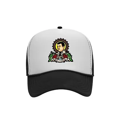 Jesus Malverde (Trucker Style) Unisex Mesh Snapback Hat Cap- Black/ White • $24.99